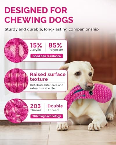 FoxFocus Squeaky Dog Toys for Large Dogs - Durable Dog Toys for Aggressive Chewers to Keep Them Busy - Interactive Plush Chew Toy with Squeaker & Crinkle Paper for Training Reward & Gift - Pink - Thumbnail 2