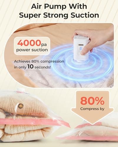 BAGSMART Vacuum Bags for Travel with Rechargeable Air Pump, Portable Space Saver Bags for Travel & Home, Vacuum Compression Seal Bag for Clothing, Blanket, 15 Pack-Pink - Thumbnail 4