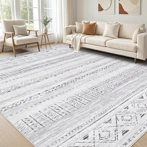 cotiled 5x7 Area Rug Living Room: Washable Boho Rugs with Non Slip Backing Large Soft Indoor Stain Resistant Carpet for Bedroom Farmhouse Dining Room Lightweight Home Decor Dark Grey - Image 1