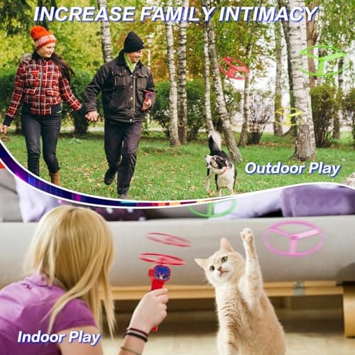 HOMQYTE Rechargeable Disc Launcher with 6 Flying Spinners for Outdoor Activities Game White Elephant Gift Fidget Toys (Red) - Thumbnail 5
