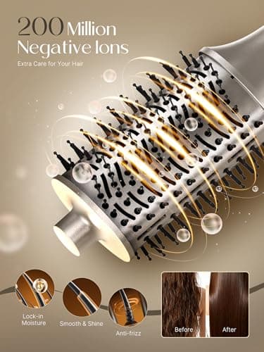 PRITECH One-Step Volumizer Hair Dryer Brush, 1200W Ionic Hot Air Styler, Anti-Frizz Blowout for Daily Drying Straightening Shiny Hair, All Hair Types & Lengths(Champagne Gold) - Thumbnail 4