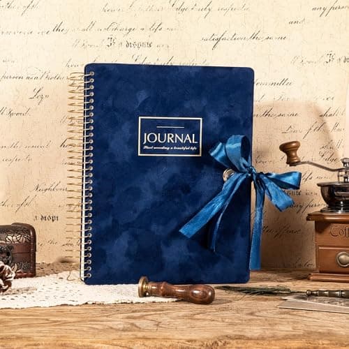 FLYING EAGLE 300 Pages Thick Spiral Notebook Journaling Notebooks Vintage Velvet Journal for Women Men A4 Lined Journals for Writing with Gift Box, 8.5 x 11in, Blue - Thumbnail 2