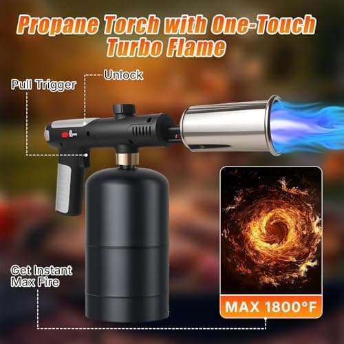 Powerful Propane Torch Gun, One-Touch Max Fire, Charcoal Torch Lighter with Adjustable Flame&Safety Lock, Kitchen Blow Torch for Cooking, BBQ, Searing Steak, Grill (Tank Not Included) - Thumbnail 2