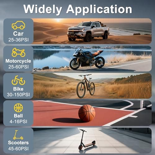 Tire Inflator Portable Air Compressor - 150PSI Cordless Air Pump for Car Tires, Portable Tire Inflator for Car, Air Compressor with Pressure Gauge/LED Light for Auto/Bike/Motorcycle/Ball (Dark Black) - Thumbnail 3