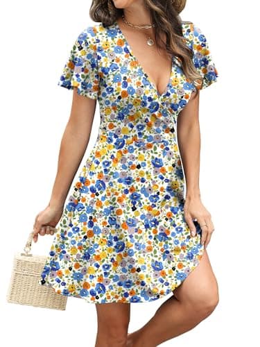 RUMIA Spring Dresses for Women 2026 Casual Wrap V Neck Lightweight Vacation Summer Dress Easter Beach Sundresses Floral Colorful XL - Thumbnail 4