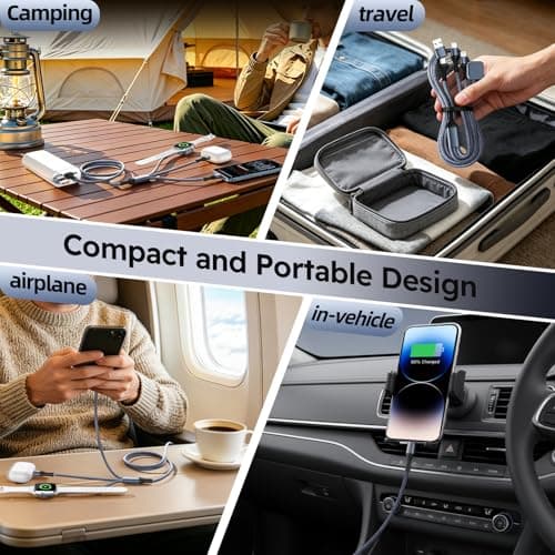 Cruise Essentials 2026, 3 in 2 Multi Charging Cable for iPhone Watch Charger/iPhone 17/IP, iWatch Charger, Travel Camping Essentials Compatible with iWatch 11-2/Ultra/iPhone 17-8,Car (4FT, Gray) - Thumbnail 3