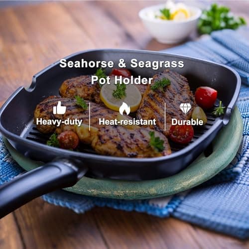 Cast Iron Trivet for Hot Pots, Heavy Duty Heat Resistant Pot Holder, Seahorse Seagrass Decorative Kitchen Accessory for Cookware and Grill Pans - Thumbnail 5
