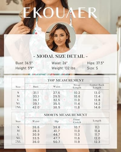 Ekouaer Women's Pajama Sets 2 Piece Sexy Lingerie Sleepwear with Pockets Lightweight Lace Cami Shorts Adjustable Straps Pjs - Thumbnail 6