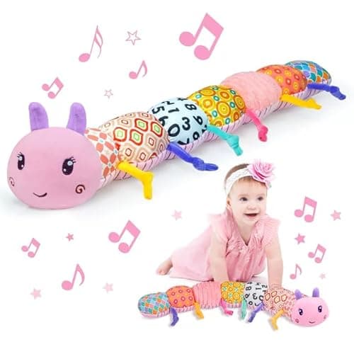 Baby Infant Musical Toy Soft Stuffed Animal Toy with Multi Textures,Rattle,Crinkle,Newborn Baby Toy for 0 3 6 9 12 Months Girls Boy Gift,Caterpillar，Pink - Image 1