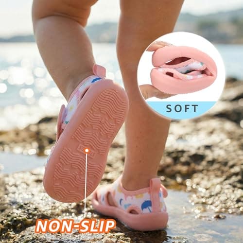 STQ KIDS Girls Water Shoe Cute Quick-Dry Non Slip Beach Swim Pool Shoes Breathable Sneakers Pink Love Toddler 7 - Thumbnail 4