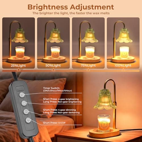 Lsctiff Candle Warmer Lamp with Timer Dimmable, Wax Melt Warmer Adjustable Height, Flower Warmer Lamp with 2 Bulbs for Jar Candles, House Warming New Home Decor, Gift for Mom Women (Green) - Thumbnail 5