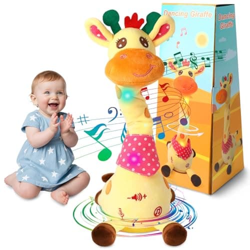 MIAODAM Dancing Giraffe Toy Stuffed Plush, Musical Baby Toys Singing 10 Children's Song Repeats What You Say, Cute Interactive Talking Giraffe Gift for Baby and Kids 1-3 Years Old