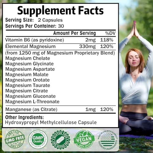 Magnesium Supplement with 9 Forms of High Absorption Magnesium Glycinate, L-threonate, Citrate, Malate and More for Muscle, Brain Support, Non-GMO, Gluten & Soy Free, 60 Capsules - Thumbnail 3