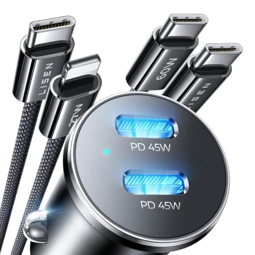 LISEN 90W USB C Car Charger Fast Charging for iPhone 17 Car Charger USB C Fast Charge, Type C Car Charger for iPhone 17 Pro Max 16 15 14 13 12 11, for Samsung S26 S25 S24 [Lighning & USB-C] - Image 1