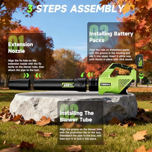Leaf Blower Cordless, 650CFM Electric Leaf Blowers with 2 x 5.2Ah Batteries and Charger, 3 Speed Modes, 1 x Adjustable Shoulder Strap, Powerful Blowers for Lawn Care, Patio, Dust, Blowing Leaves - Thumbnail 6