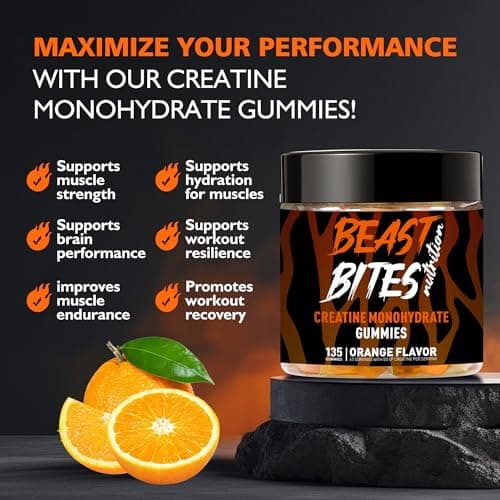BEAST BITES Nutrition Creatine Monohydrate Gummies for Men & Women - 5g of Creatine Monohydrate per Serving - Sugar Free,Vegan, Orange Flavor, 135 Count (45 Servings). - Thumbnail 5