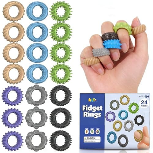 Fidget Toys Kids Sensory Ring: 24 Pack Textured Finger Rings - ADHD Autism Kids Sensory Calming Toys - Quiet Skin-Picking Fidgets for Classroom - Image 1