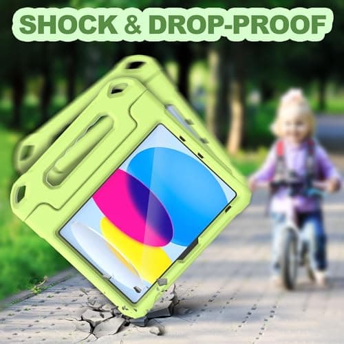 YIHE Kids Case for iPad (A16) 11th Generation 11 Inch 2025 & iPad 10th Generation 10.9 inch 2022, with Built-in Screen Protector and Handle Stand, Full Body Shockproof Protective Cover, LightGreen - Thumbnail 5