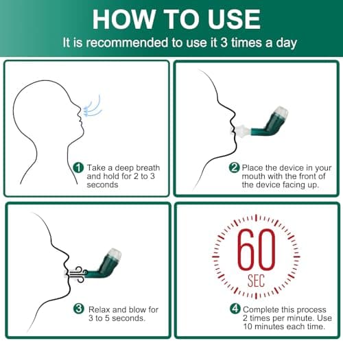 Giyosk Breathing Exercise Device for Lungs, Lung Expansion and Mucus Relief Device, Portable Expiratory Breathing Exerciser with A Set of Accessories, Breathing Trainer for Lung Cleanse(Green) - Thumbnail 3