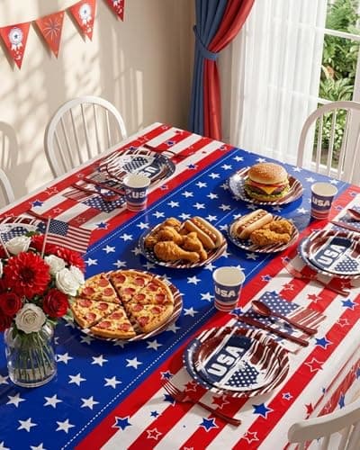 Goodluck 4th of July Plates and Napkins Set, Patriotic Disposable Paper Plates Cups Napkins Tablecloth Banner, Serves 30 Guests, Red White Blue Party Supplies for Independence Day BBQ Picnic - Thumbnail 2