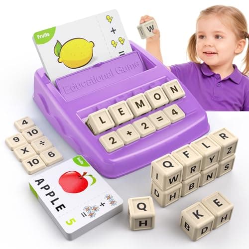 Matching Letter Games for Kids Ages 4-8,Learning & Education Toys for Preschool Boys Girls Spelling/Reading/Math Learning/Word Recognition,Birthday Gifts Educational Toys for Kindergarten Kids, Purple