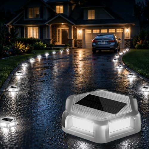 CREPOW Solar Dock Lights Driveway Deck Lights - 12 Packs Waterproof Outdoor LED Aluminum Dock Lighting Warning Step Light for Driveway Sidewalk Garden Pathway Yard (White) - Image 1