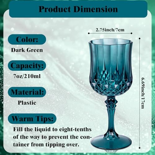 Ciaell 24PCS Green Plastic Wine Glasses - 7 Oz Plastic Goblets for Party - Green Vintage Drinking Glasses - Disposable Water Goblets Set for Wedding, Bar, Wine, Beer, Juice, Cocktail，St. Patrick's Day - Thumbnail 2