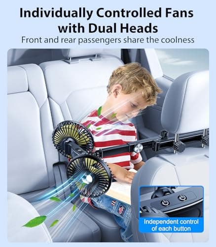 DICMKY Long Arm Dual Head Car Cooling Fans for Back Seat for Kids, Battery Powered Rechargeable 5V/12V/24V Car Backseat Headrest Fan for Baby Rear Facing Car Seat Cooler That Blow Cold Air for Vehicle - Thumbnail 5