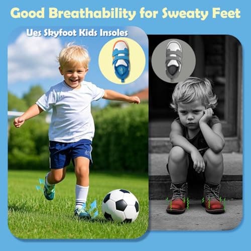 Skyfoot Shoe Insoles for Kids Worn Down Inserts Replacement, Comfy, Breathable, Cut to Fit Sturdy Shoe Soles for Child Sneakers (Blue - 2 Pairs, Little Kids: 13-3) - Thumbnail 3