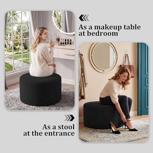 BSHOMGI Round Coffee Table Ottoman for Corduroy Cloud Sectional Couches in a Box Memory Foam Compressed Pouf Footstool Rest for Living Room, Bedroom, Makeup Room No Assembly Require(Black, 32") - Thumbnail 4