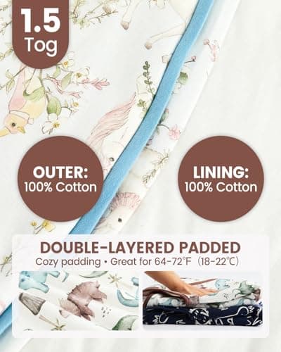 WYTbaby 2 Pack Baby Sleep Sack 1.5 TOG, 100% Cotton Wearable Blanket, 2-Way Zipper Baby Sleeping Bag,Blue Dinosaur Print，6-12Months - Thumbnail 3