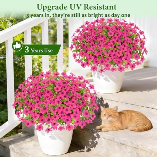 Elyum Artificial Flowers for Outdoors, 18 Bundles Artificial Plants & Flowers Outdoor, UV Resistant Faux Flowers Outdoor Fake Flowers for Outside Porch Window Box Decoration(Rose Red) - Thumbnail 2
