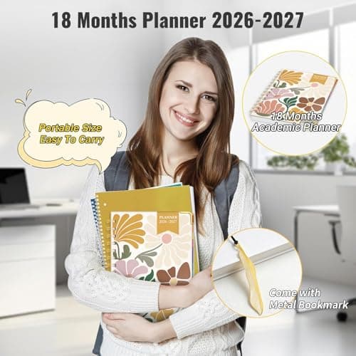Daily Planner 2026-2027, 18 Month Planner with Tabs, January 2026 - June 2027 Weekly and Monthly Academic Year Calendar Spiral Time Management, 100GSM Thick Paper, Twin-Wire Binding, A5 Size, Yellow - Thumbnail 3