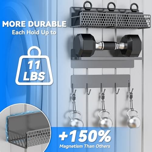 JulktLli 5 Pack Multifunctional Magnetic Shelves for Washing Machine & Refrigerator - Heavy Duty Laundry Room Organization System with Tool Hooks, Metal Storage Baskets (Grey) - Thumbnail 6