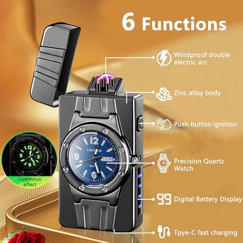 TIKIUKI Luxury Windproof Dual Arc LED Display USB Rechargeable Plasma Lighter Elegant Gift for Birthday Father's Day and Special Occasions（Black ice Blue） - Thumbnail 2