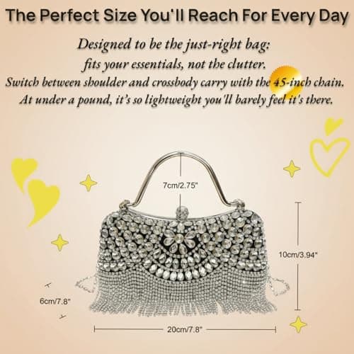 LUKLUKTAISUN 2026 Fringe Rhinestones Clutch Purse for Women Elegant Mesh Evening Bag Crystal Handbag for Cocktail Prom Wedding(Black) - Thumbnail 5
