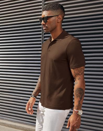 PJ PAUL JONES Polo Shirts for Men Retro Lightweight Pullover Polo T Shirts for Golf Bowling Coffee L - Thumbnail 4