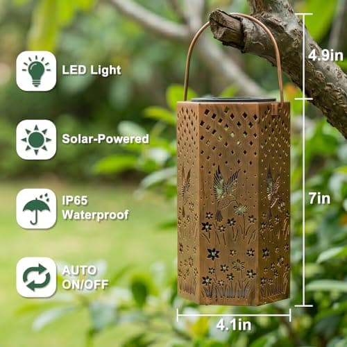 Eandisom Birthday Gifts for Women - Garden Decor Hummingbird Solar Lanterns Outdoor Waterproof, Mothers Day Gifts for Mom Grandma, Hanging Solar Lights Outside for Yard, Patio - Thumbnail 4