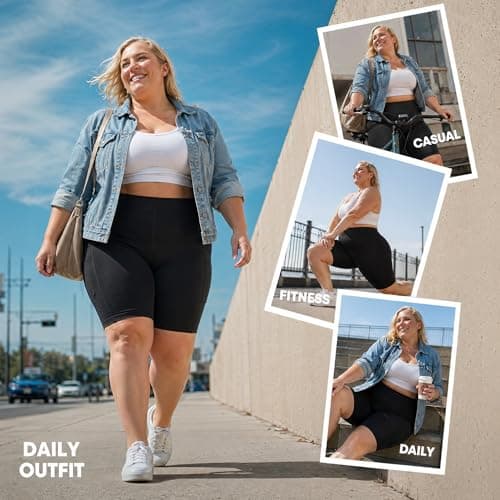 Syrinx Plus Size Shorts for Women – Biker Shorts Women Workout Shorts Women Long Shorts for Women Yoga Shorts with Pockets Compression Shorts - Thumbnail 4