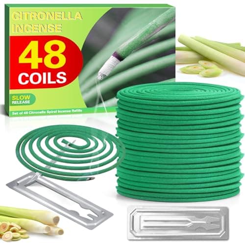 SCENTORINI Citronella Coils, 48 PCS Citronella Incense with Coil Holder, Suitable for Home Outdoor Use, Pool Side, Patio, Porches, Courtyards, Farms, Garden Planting Area