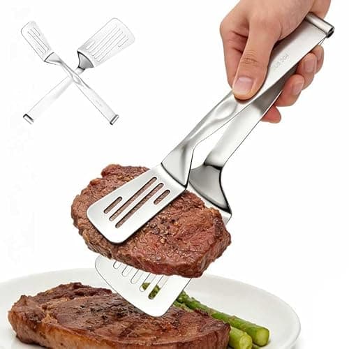 [2-in-1 Detachable Design] 12-Inch 304 Stainless Steel Spatula Tongs, Rust-Proof Metal Tongs for High Heat Cooking, Professional Food Turner for BBQ and Grilling, Durable Kitchen Essential - Image 1
