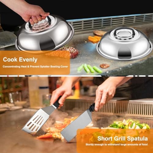 Griddle Accessories for Blackstone with Smashed Burger Press,19Pcs Griddle Accessories kit for Hibachi, Enlarged Grill Spatula, Salt and Pepper Shakers, Grill Black Tools Set - Thumbnail 2