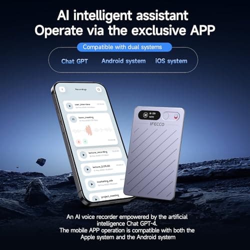IFECCO AI Voice Recorder - Digital Voice Recorder Summarize with AI Technology, 64GB Memory, Support 152 Languages, App Control, Audio Recorder for Lectures Recorders, Meetings, Calls - Thumbnail 2