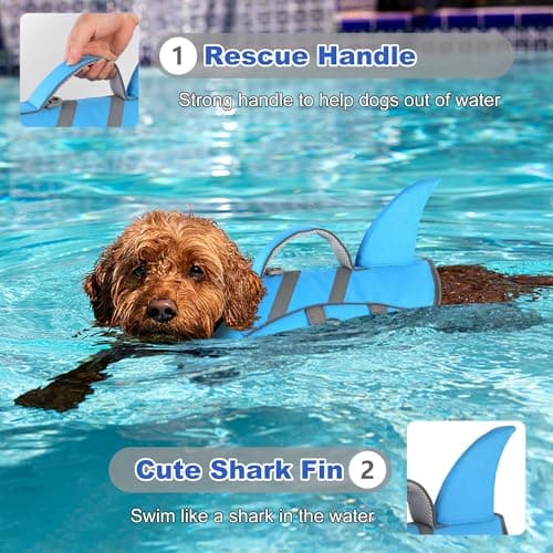 Dogcheer Dog Harness-Style Life Jacket Shark, Reflective Dog Life Vest for Swimming Boating, Adjustable Puppy Swim Vest, Pet Floating Device for Small Medium Large Dogs - Blue, XL - Thumbnail 3