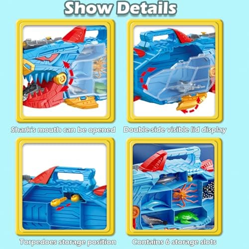 Frontoytall Shark Ocean Animal Toys Set with 18 Piece Sea Creatures & Transport Vehicles, Double-Side Storage + Portable Handle, Educational Bath Toys for Kids Ages 3-12 Years Old - Thumbnail 3