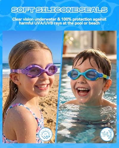 Aegend Swim Goggles for Kids Age 3-8 Anti-Fog Clear Vision Full Protection Goggles Perfect for Toddler Swimming (Blue & Purple-2 Pack) - Thumbnail 3