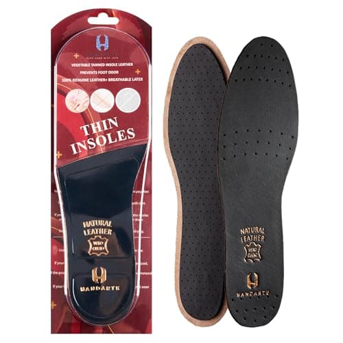 HANDARTE Premium Leather Shoe Insoles | Thin Shoe Inserts for Men | Dress Shoe Insoles - Durable - 100% Natural Goatskin & Anti Sweat - Suitable for No-Socks (US M12 | EU46) - Image 1