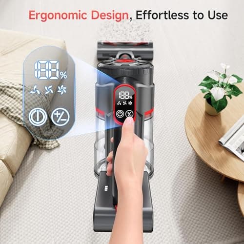 Airpher Cordless Vacuum Cleaner, 580W 60KPA Dual Motor Stick Vacuum for Home with 60mins Runtime, 6 LED Green Headlights, Self-Standing Design Pet Hair Vacuum for Carpet Tile Pet Hair - Thumbnail 4