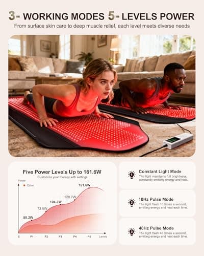 INTEO Dual Red Light Therapy Mat Full Body, 74'' x 34'' Whole Infrared Light Therapy 3 Modes Intensity Red Light with 9 Timing Function, 660nm 850nm Home Red Light Blanket for Body Skin Muscle Joint - Thumbnail 5