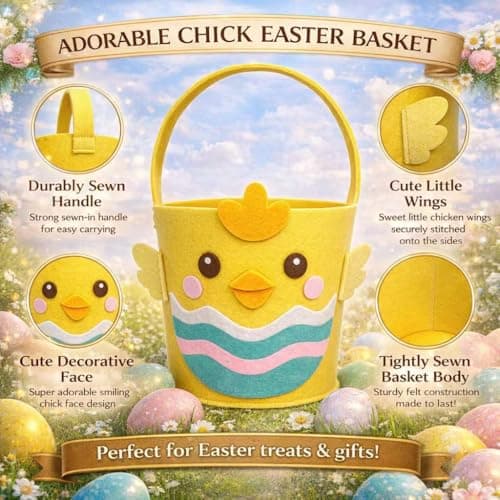 Easter Basket for Kids, Large Cute Animal Gift Basket with Premium Packaging for Egg Hunt, Candy & Toy Gifts, Nursery Toy Storage, Photo Prop & Spring Decorations(Yellow Chick) - Thumbnail 2